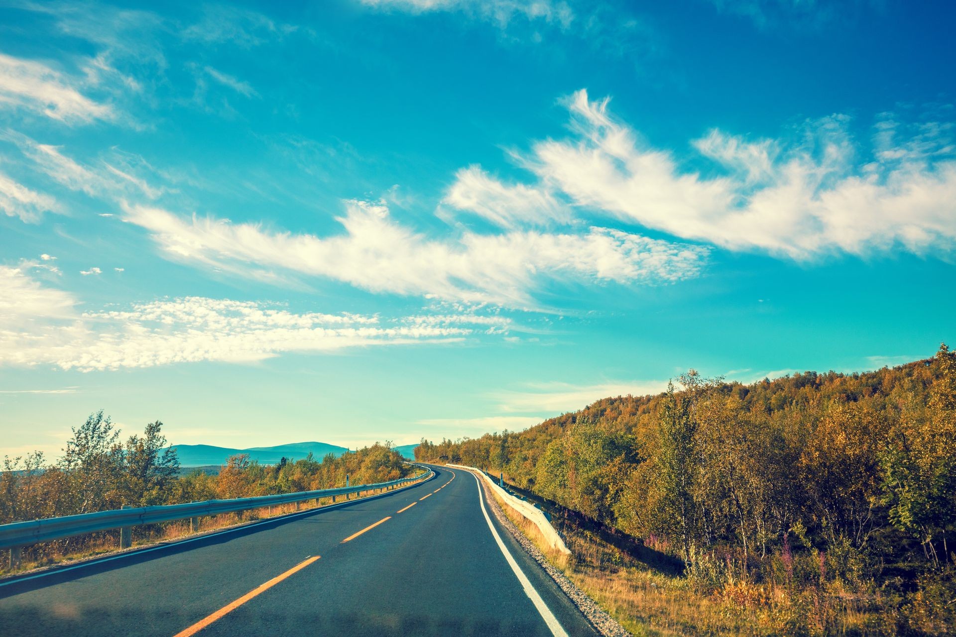 Driving a car on norht road. Nature Norway. Polar circle